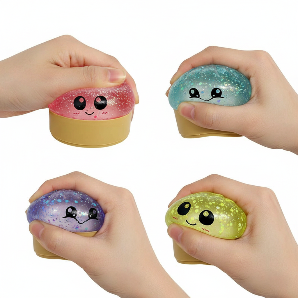 Squishy Bun Sugar Edition Fidget Toy – 3-Piece Rainbow Mystery Glitter Dumpling Set, Sensory Stress Relief Toy