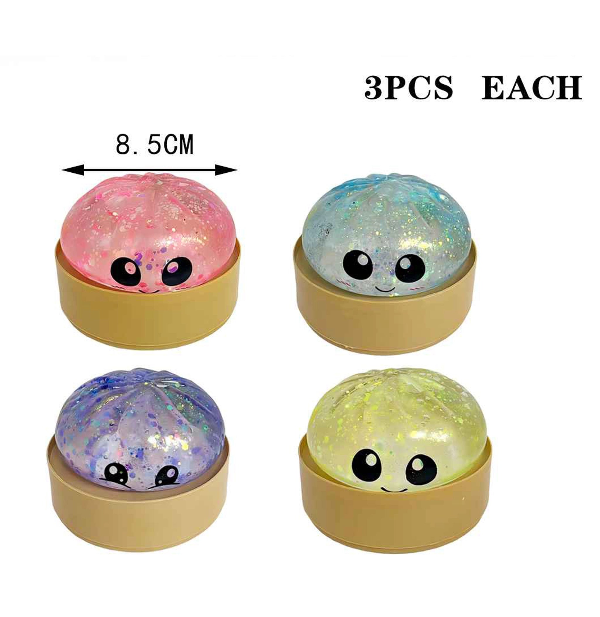 Squishy Bun Sugar Edition Fidget Toy – 3-Piece Rainbow Mystery Glitter Dumpling Set, Sensory Stress Relief Toy