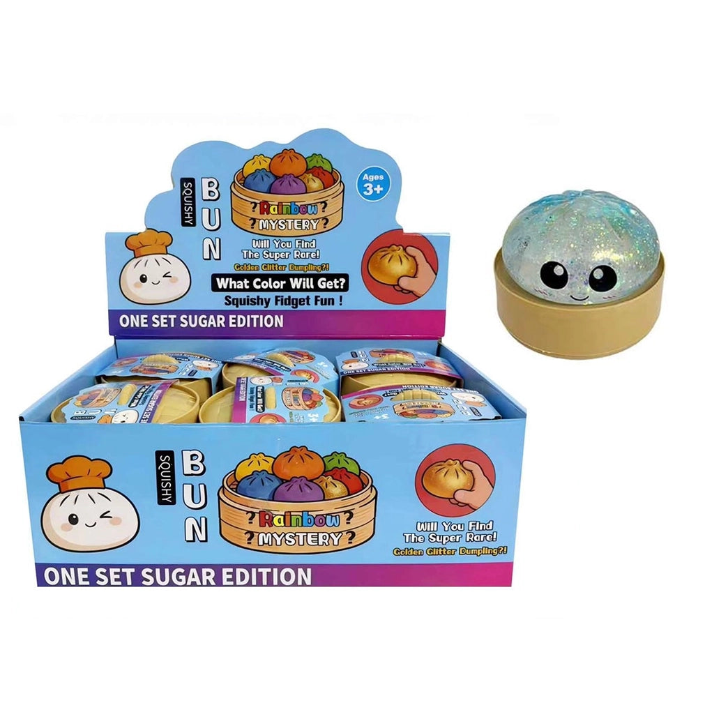 Squishy Bun Rainbow Mystery Blind Box – Glitter Steam Dumpling Fidget Stress Toy Set (8.5 cm) (LT55)