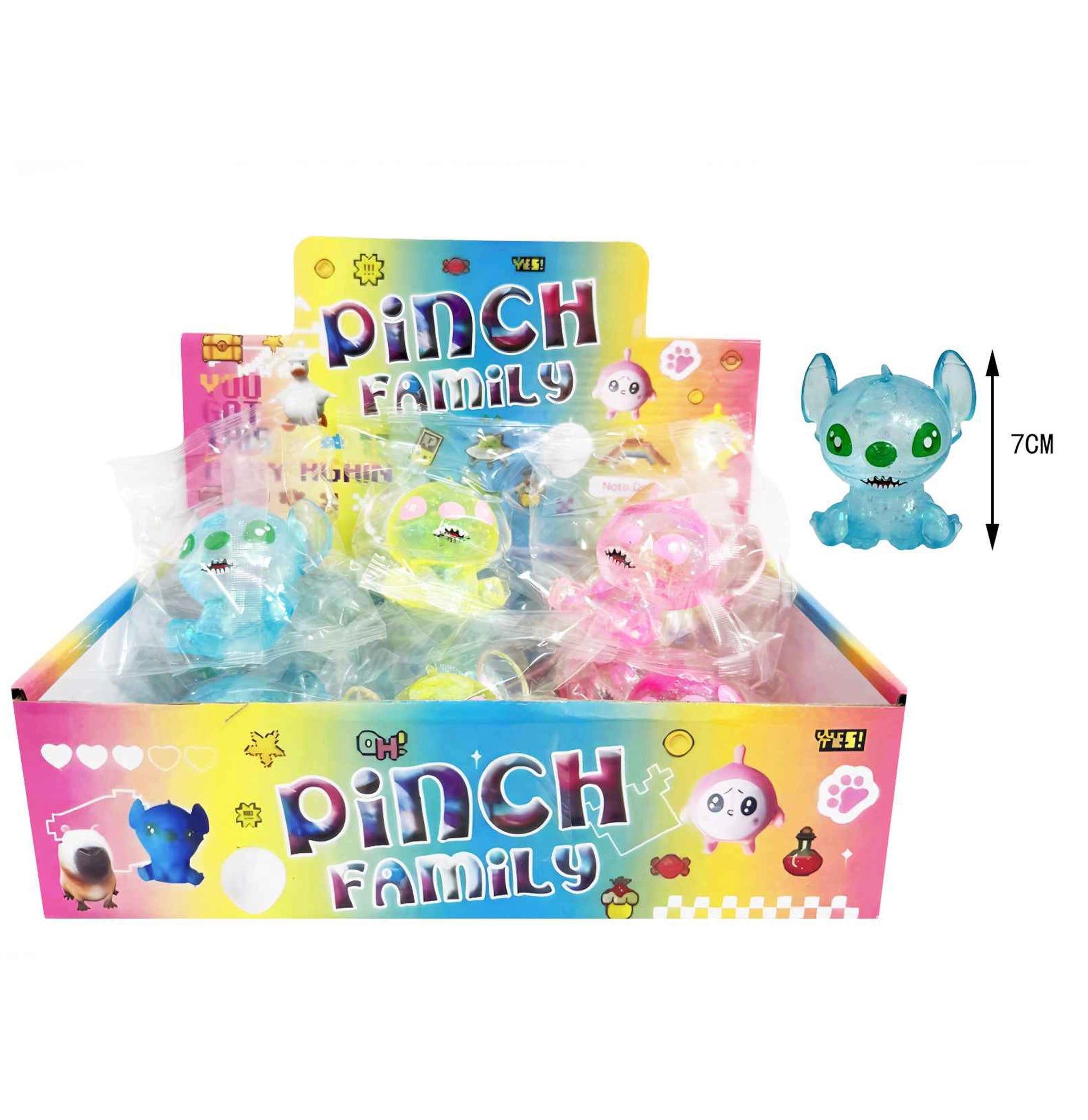 Pinch Family Alien Squishy Toy Set - 7cm Glitter Water Bead Squeeze Toy, Cute Character Stress Relief Sensory Fidget Toy for Kids and Adults