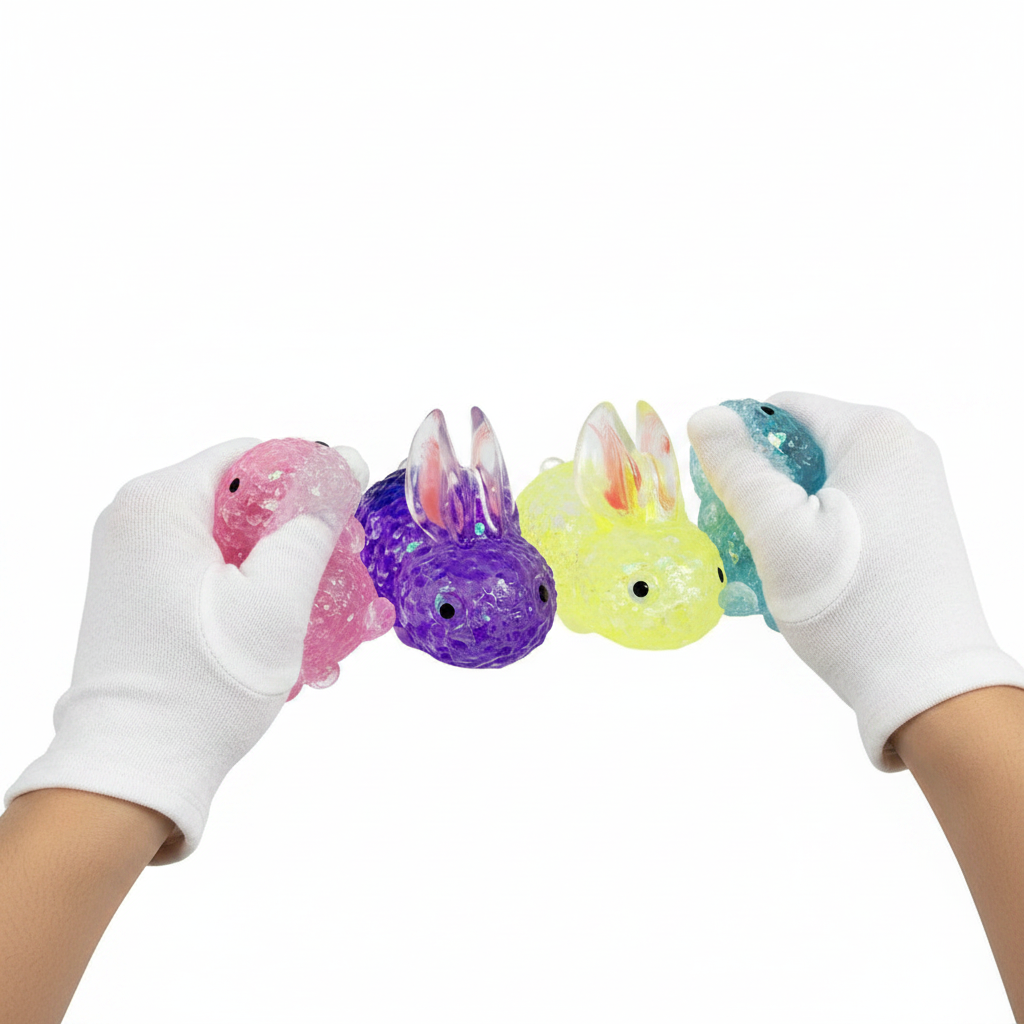 Pinch Family Cute Bunny Squishy Toys (12-Pack Display) – 7cm Glitter Water Bead Mesh Stress Ball Rabbit Squeeze Toys, Easter Basket Stuffers & Party Favors for Kids (LT59)