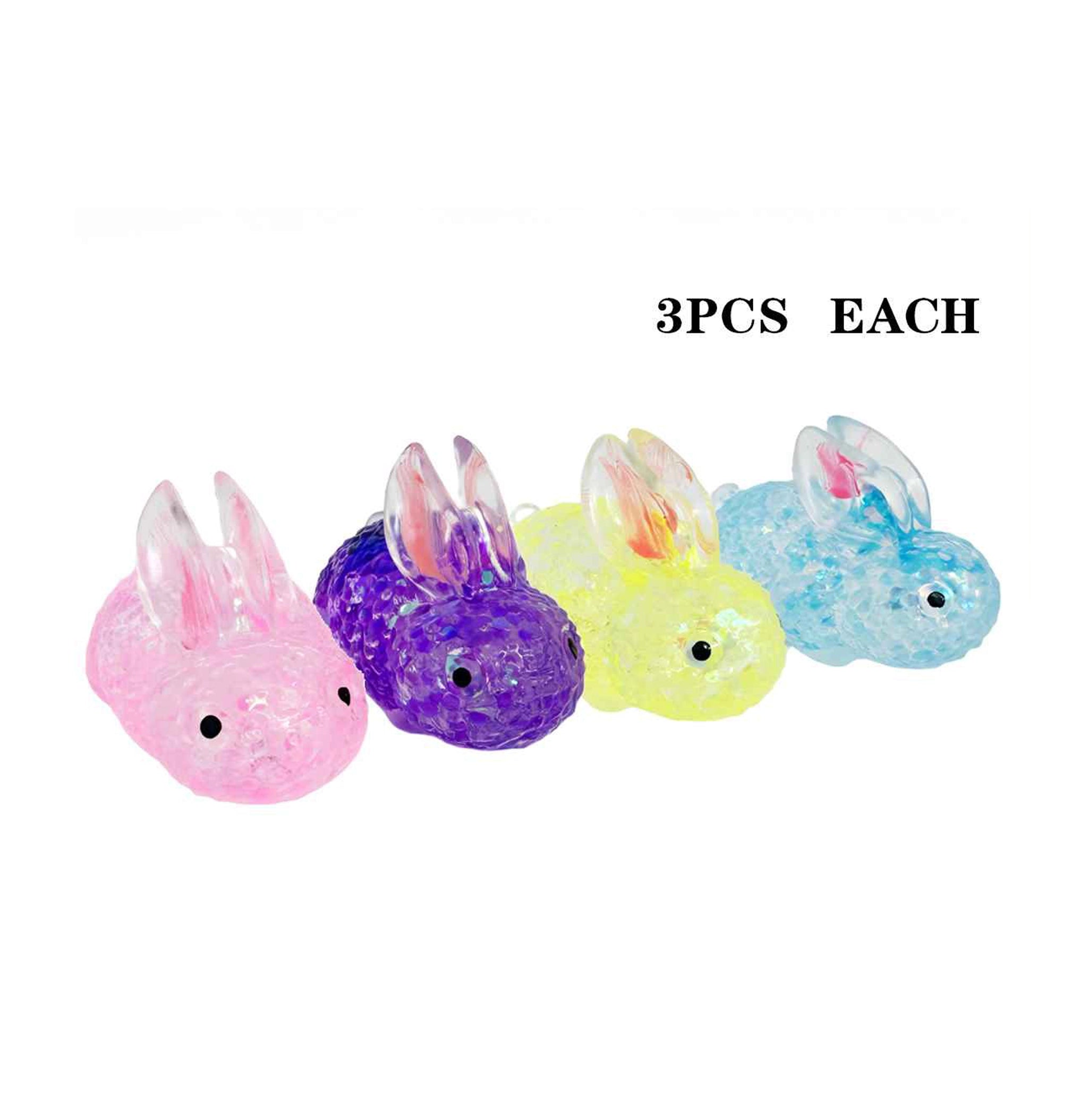 Pinch Family Cute Bunny Squishy Toys (12-Pack Display) – 7cm Glitter Water Bead Mesh Stress Ball Rabbit Squeeze Toys, Easter Basket Stuffers & Party Favors for Kids (LT59)
