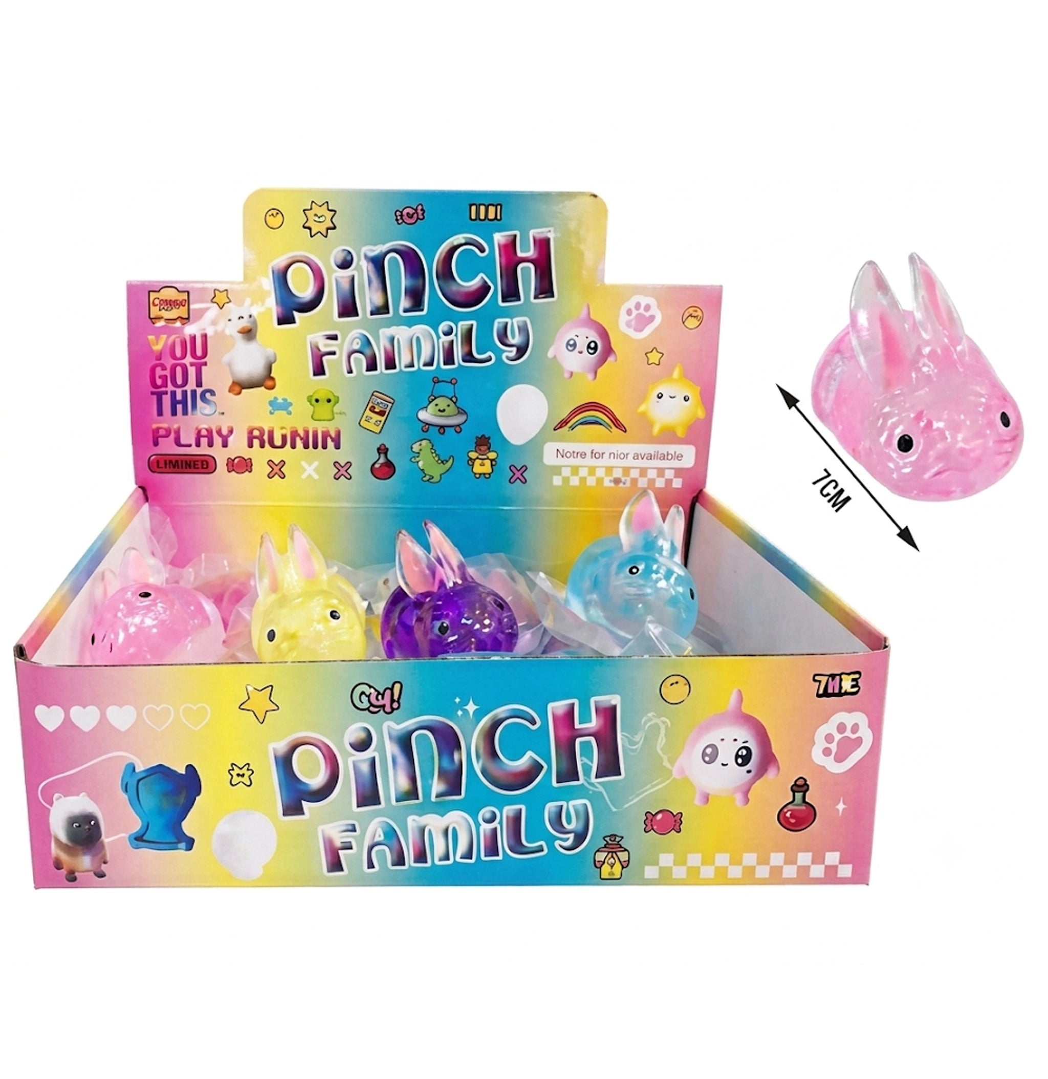 Pinch Family Cute Bunny Squishy Toys (12-Pack Display) – 7cm Glitter Water Bead Mesh Stress Ball Rabbit Squeeze Toys, Easter Basket Stuffers & Party Favors for Kids (LT59)