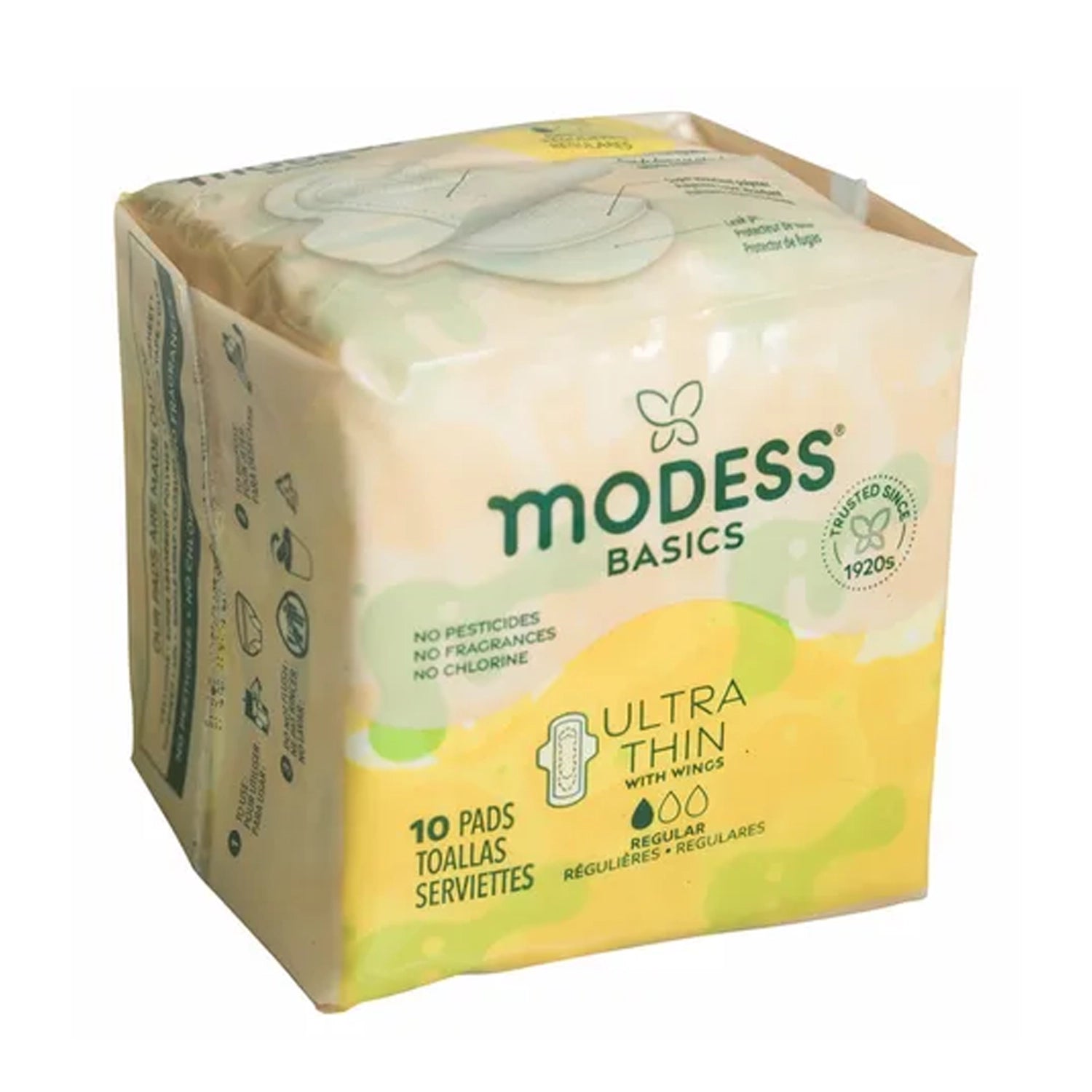 Modess Basics Ultra Thin Sanitary Pads with Wings – Regular Absorbency, Unscented (10 Count)