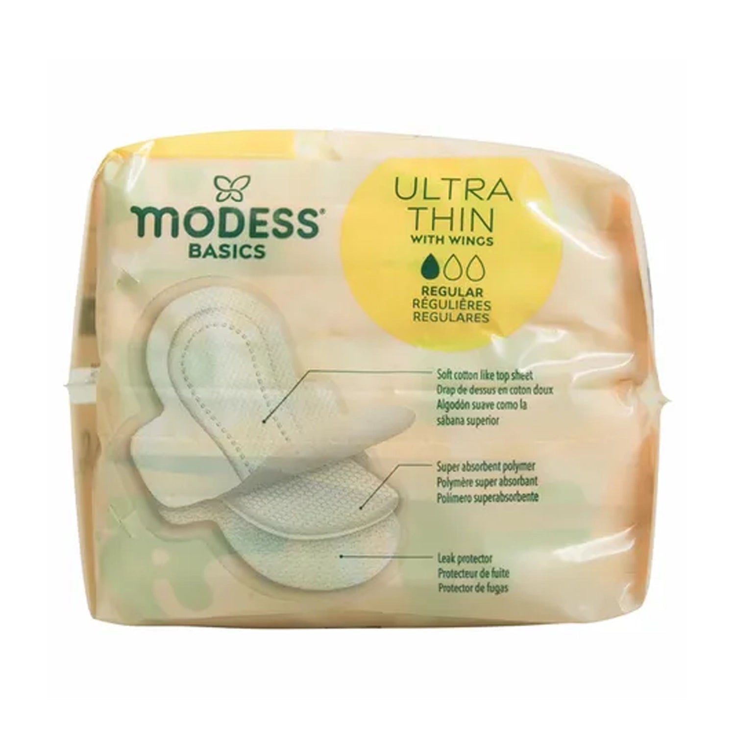 Modess Basics Ultra Thin Sanitary Pads with Wings – Regular Absorbency, Unscented (10 Count)