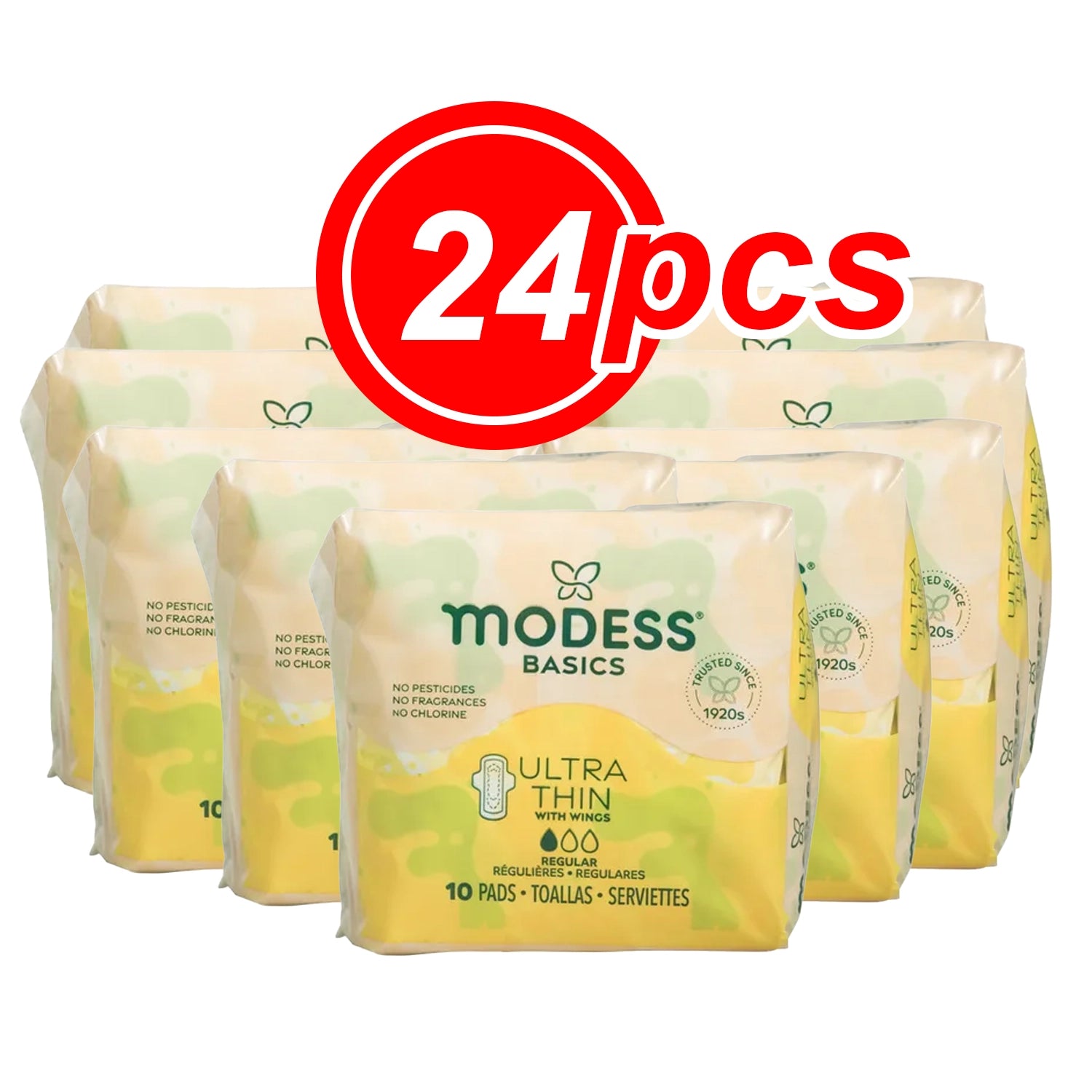 Modess Basics Ultra Thin Sanitary Pads with Wings – Regular Absorbency, Unscented (10 Count)