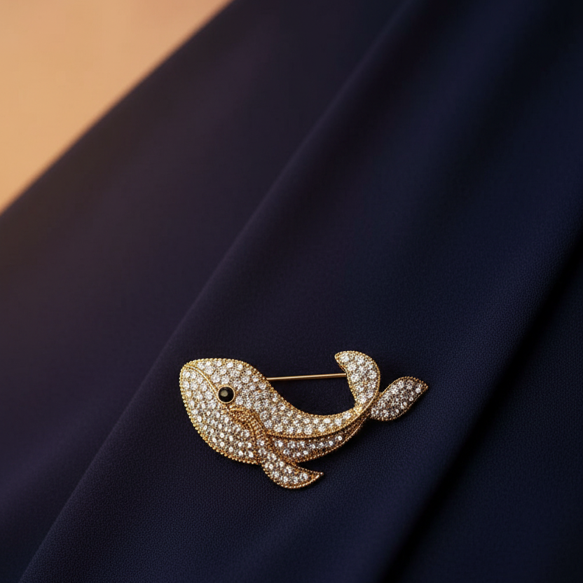 Sparkling Crystal Whale Brooch Pin (12-Piece Wholesale Pack) | Elegant Rhinestone Animal Jewelry for Women (MBC-0352)