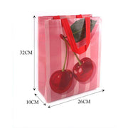 12pk Reusable Cherry & Strawberry Gift Tote Bags with Handles (32 x 26 x 10 cm) – Cute Pink Fruit Print Shopping Bag Set (MBG-1527)