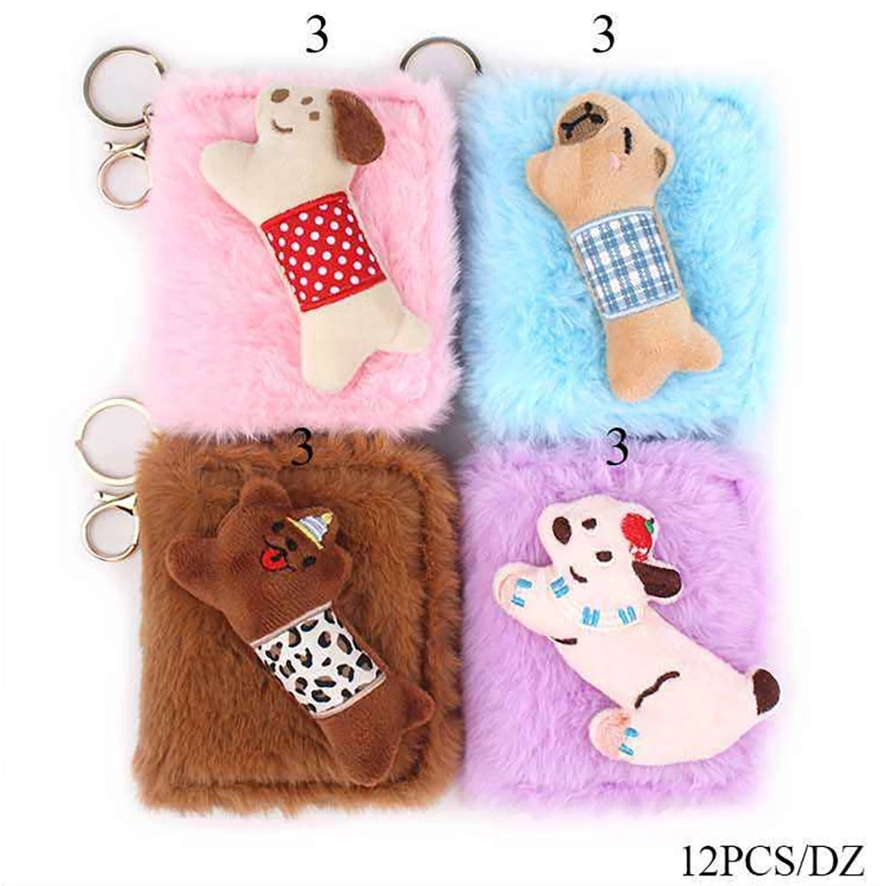 Plush Animal Mini Wallet Keychain - Cute Fluffy Zippered Coin Pouch (MBG-1631)