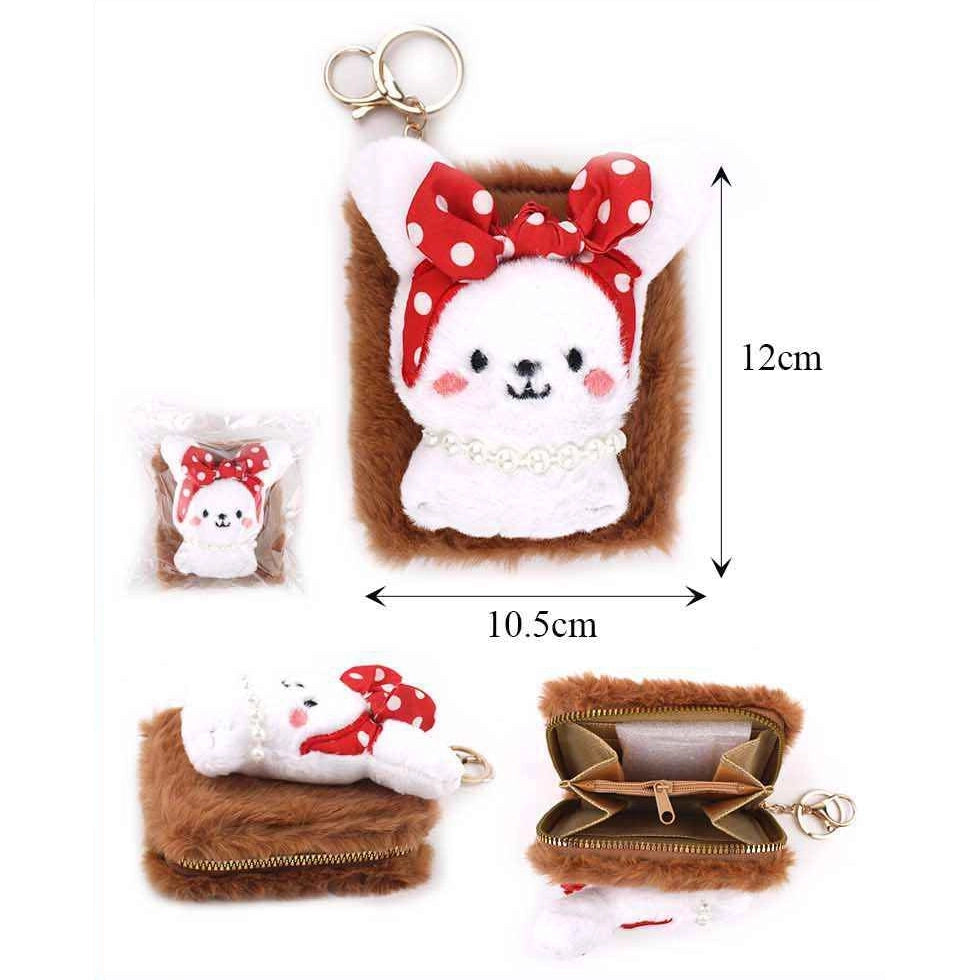Cute Plush Bunny Coin Purse with Keychain | Soft Furry Mini Wallet & Bag Charm (MBG-1632)