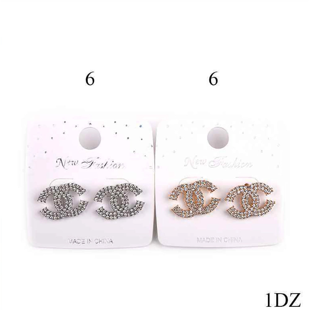 Sparkling Interlocking Letter Stud Earrings (MER-6544)