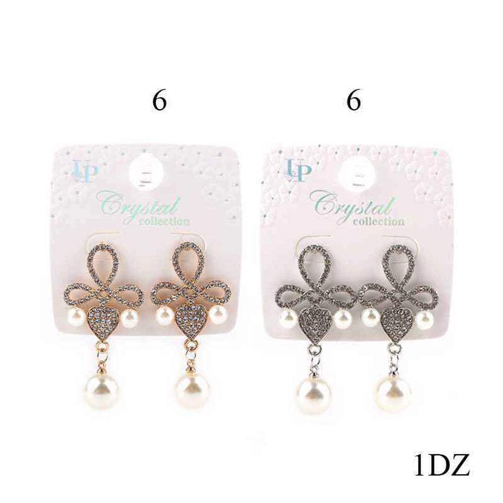 Crystal Heart & Infinity Loop Drop Earrings with Pearl Accents (MER-6956)