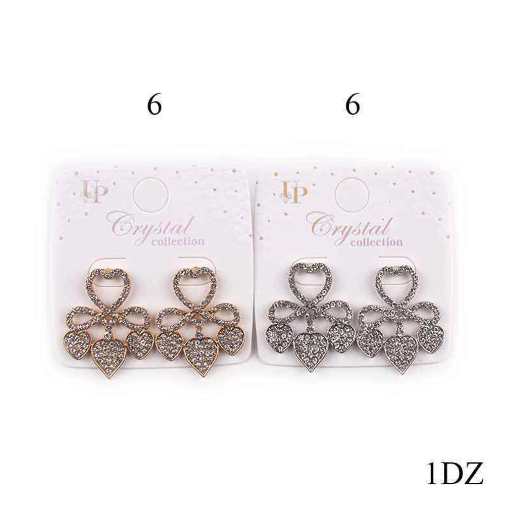 Elegant Crystal Heart Clover Drop Earrings | Sparkling Pavé Rhinestone Jewelry (MER-6958)