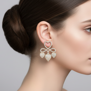 Elegant Crystal Heart Clover Drop Earrings | Sparkling Pavé Rhinestone Jewelry (MER-6958)