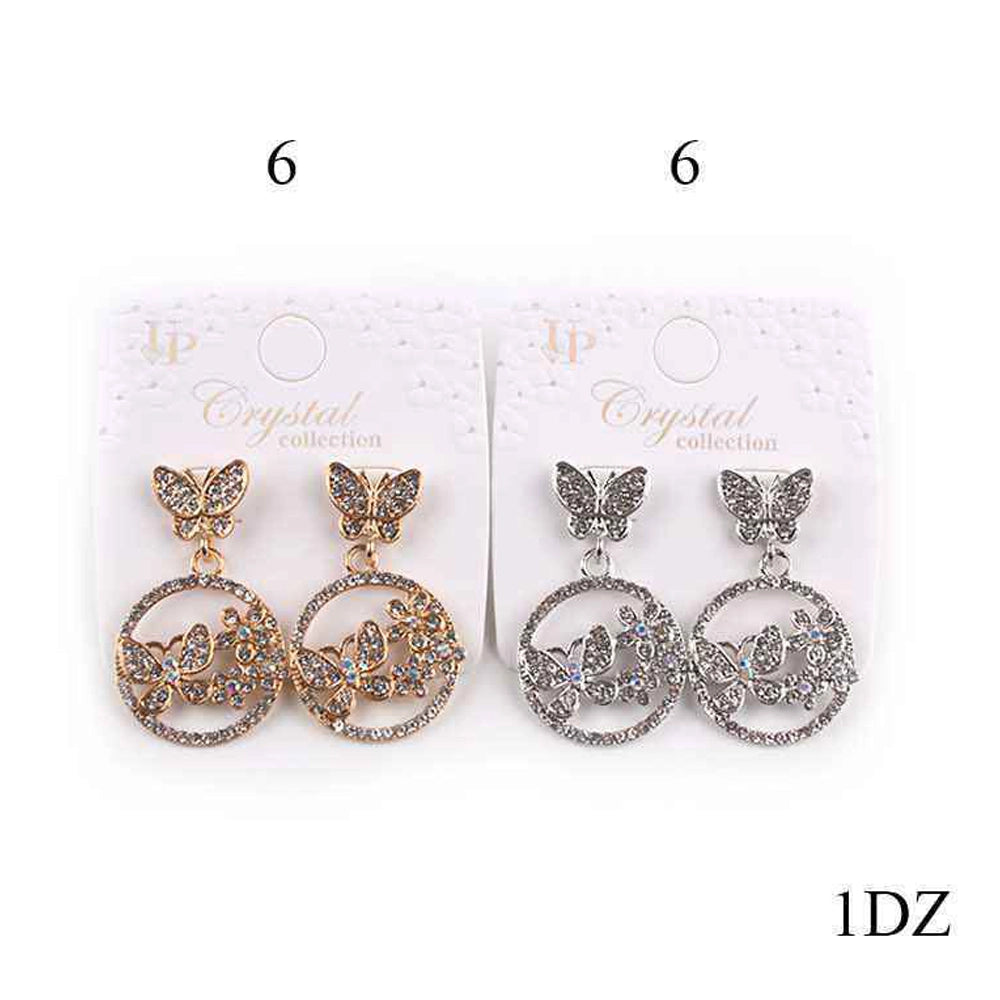 Crystal-Accented Butterfly & Floral Hoop Drop Earrings (MER-6967)