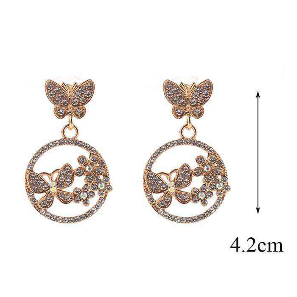 Crystal-Accented Butterfly & Floral Hoop Drop Earrings (MER-6967)