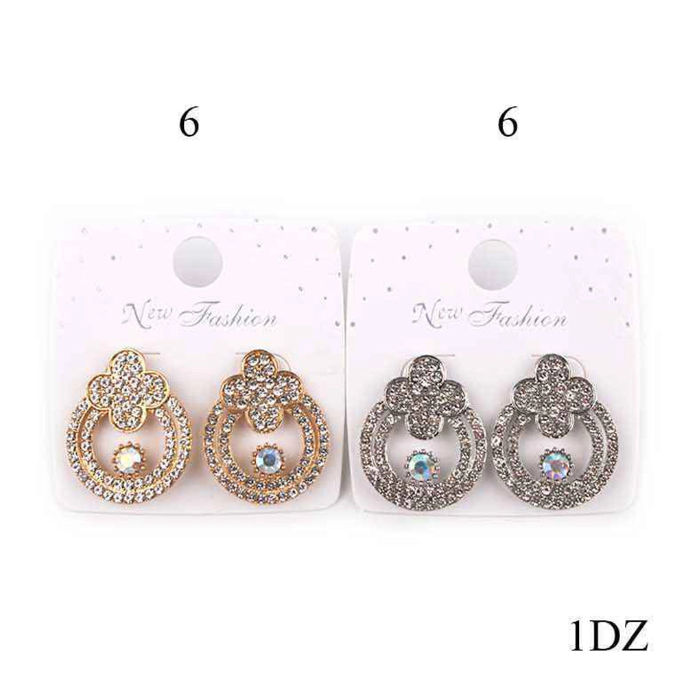 Crystal Clover Halo Stud Earrings - Elegant Gold & Silver Costume Jewelry (MER-6977)