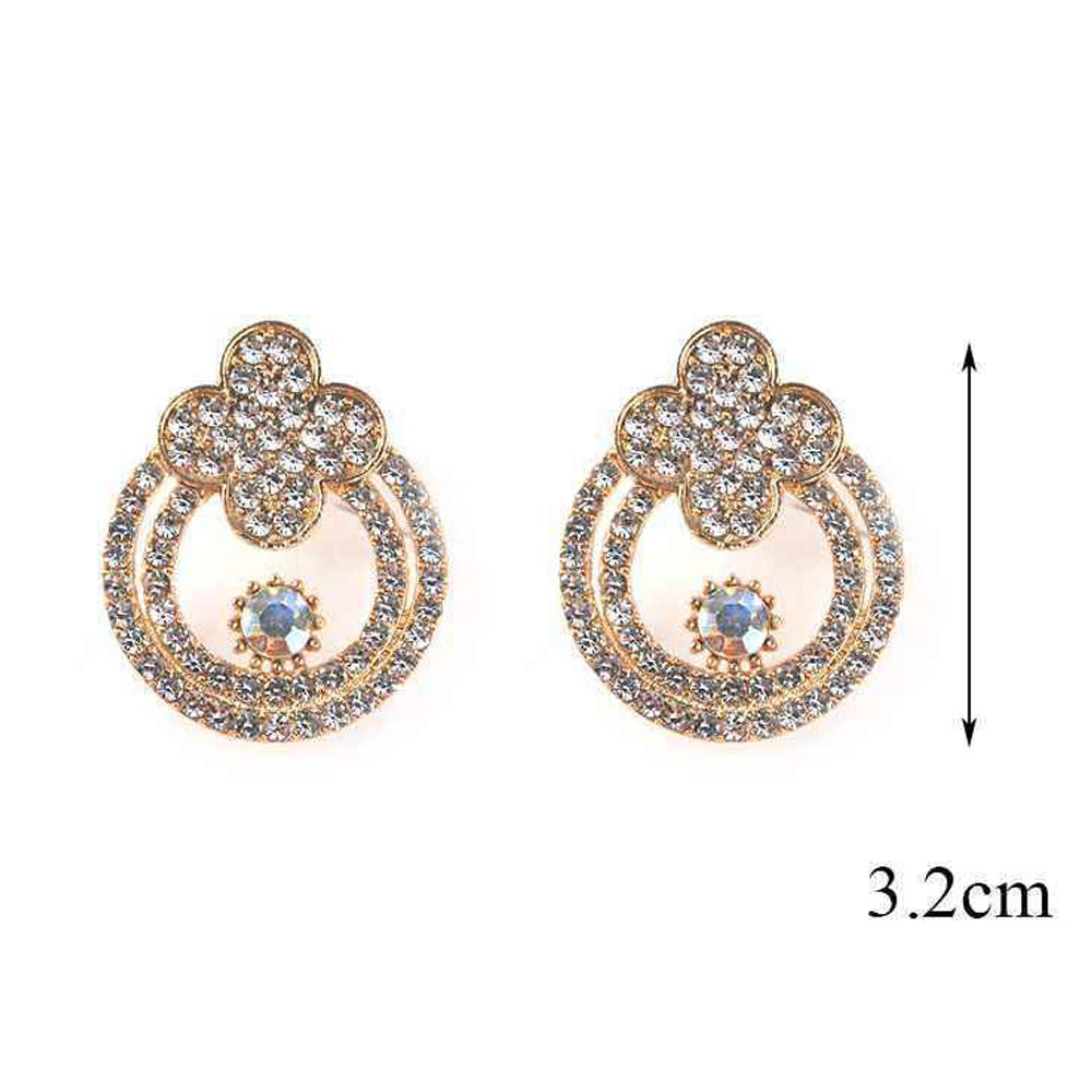 Crystal Clover Halo Stud Earrings - Elegant Gold & Silver Costume Jewelry (MER-6977)