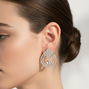 Crystal Clover Halo Stud Earrings - Elegant Gold & Silver Costume Jewelry (MER-6977)