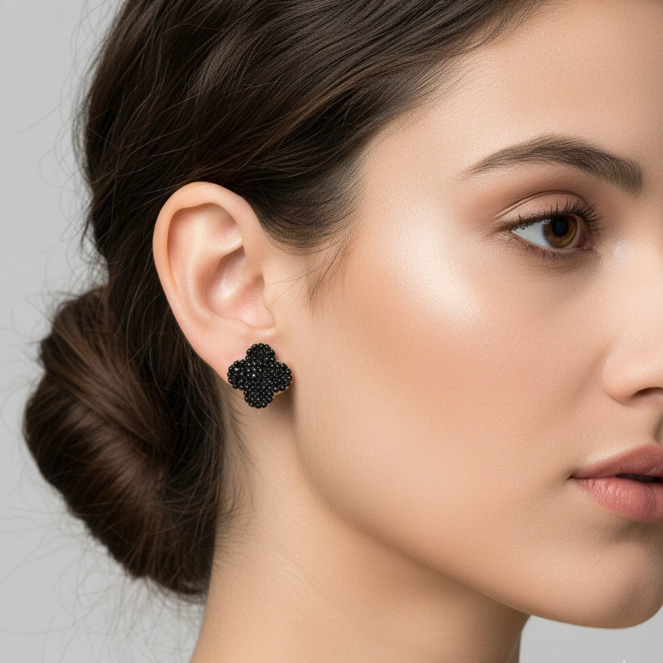 Sparkling Four-Leaf Clover Stud Earrings - Multiple Colors