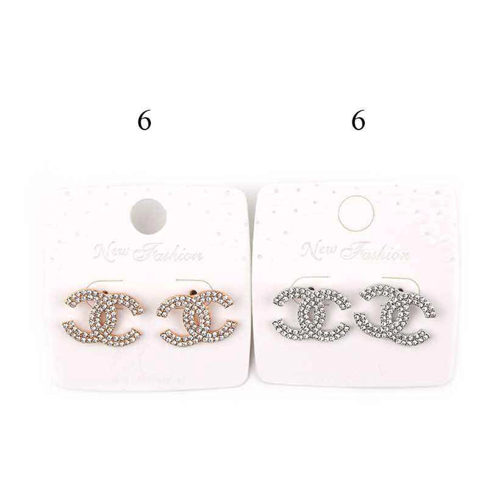 Crystal Interlocking C Stud Earrings - Sparkling Fashion Jewelry (MER-7048)