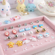 Cute Cartoon Stud Earrings Set – 12 Pairs | Fun & Colorful Fashion Jewelry