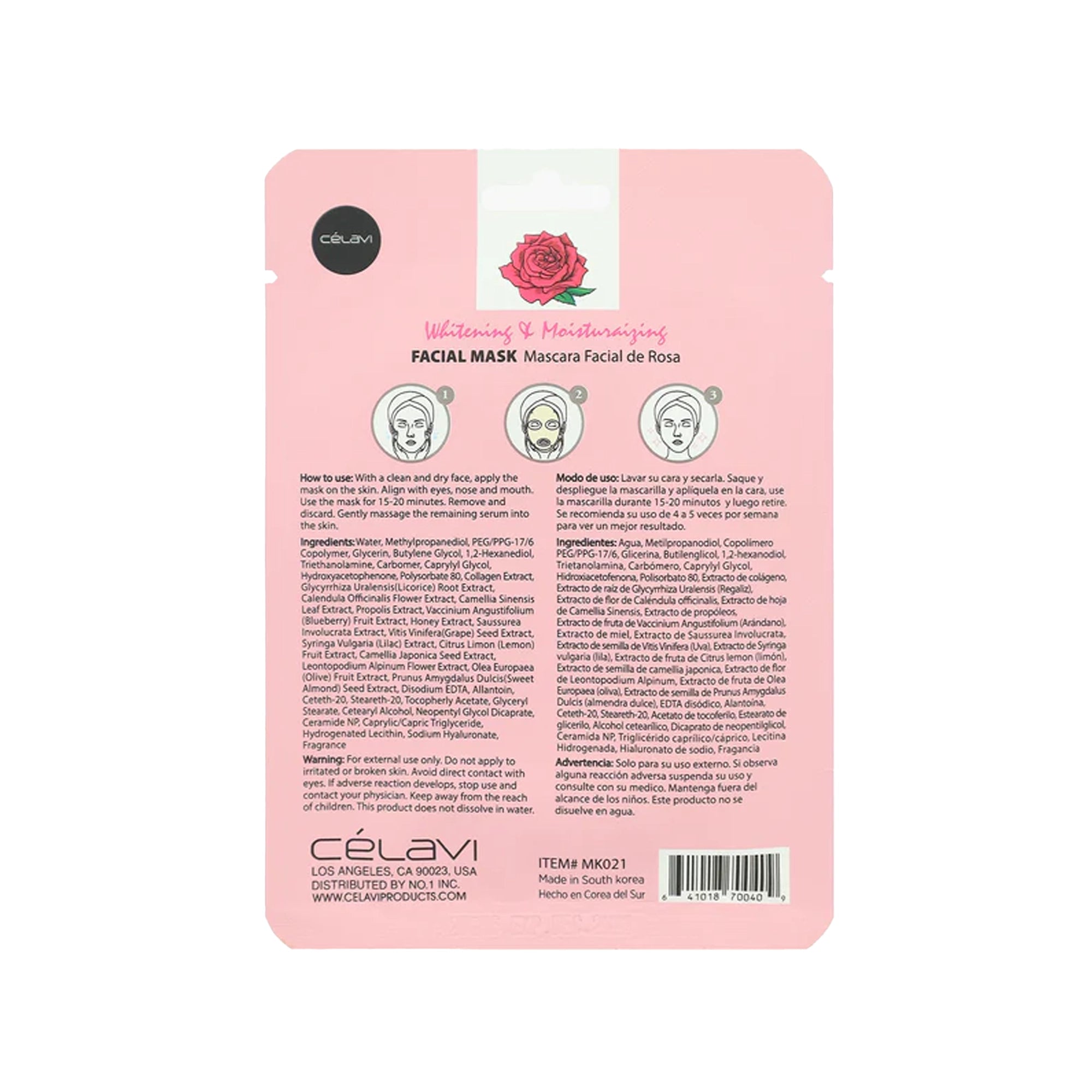 Celavi - Rose Water Facial Sheet Mask – Moisturizing & Brightening Skincare Treatment