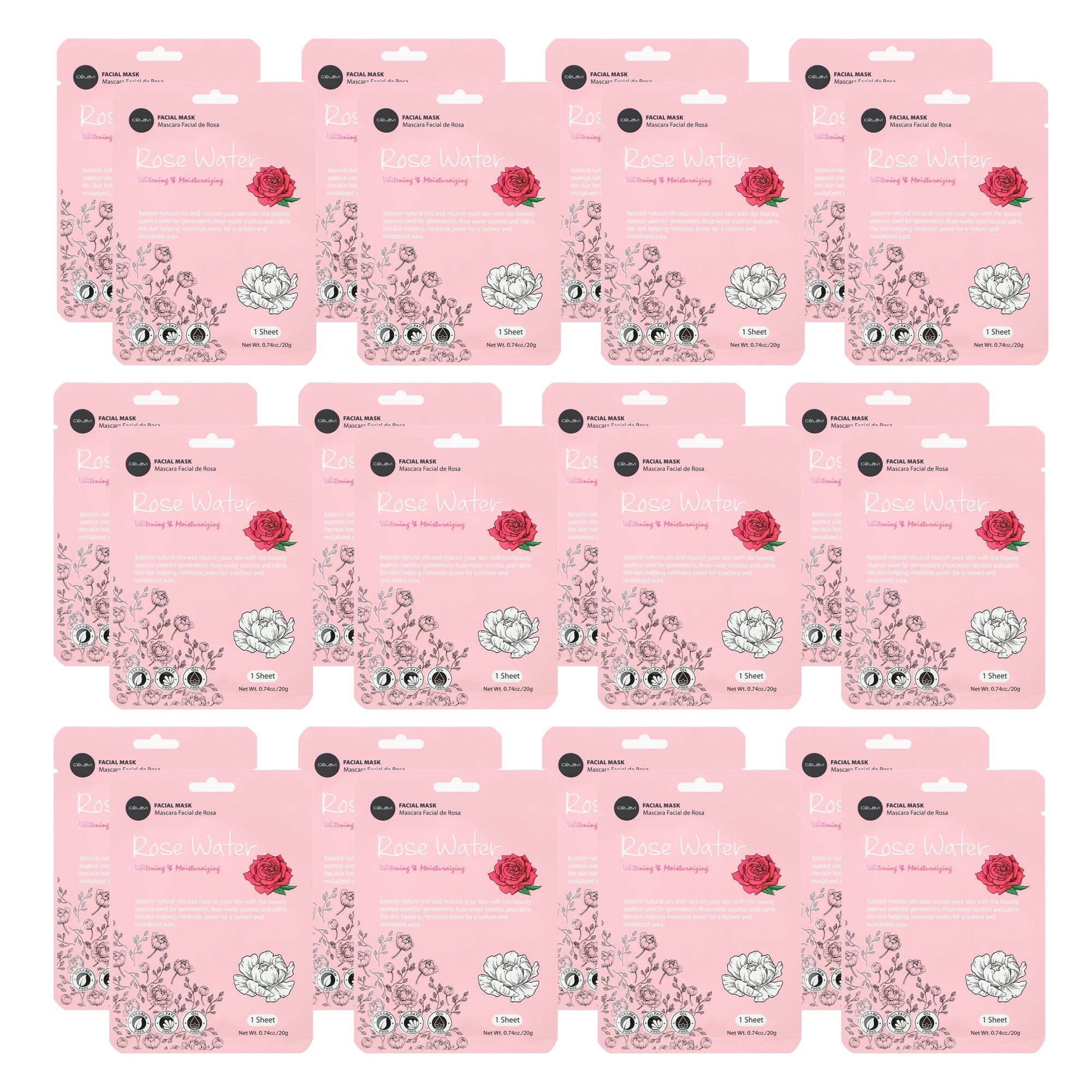 Celavi - Rose Water Facial Sheet Mask – Moisturizing & Brightening Skincare Treatment