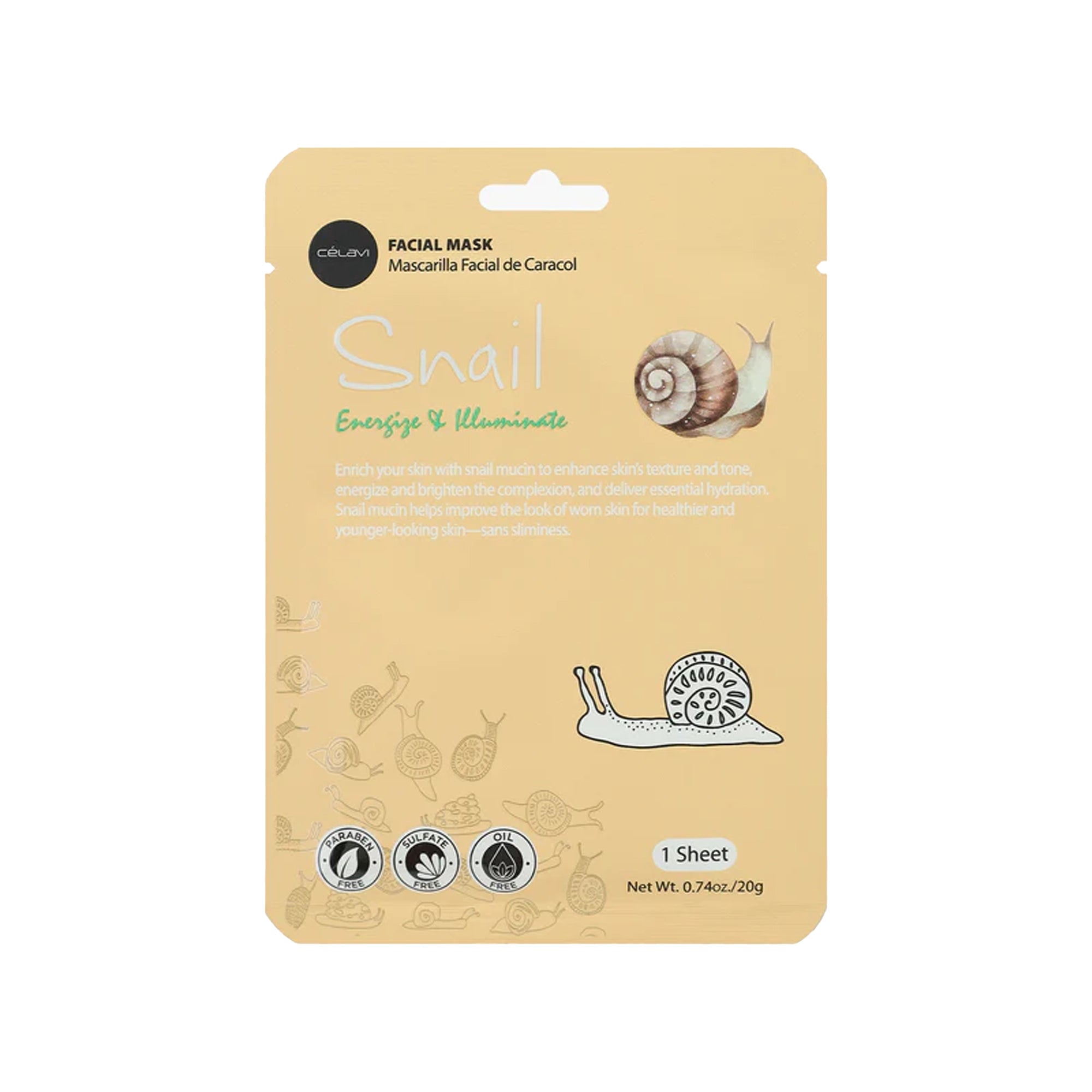 Célavi - Snail Mucin Facial Sheet Mask – Hydrating & Brightening Skin Care