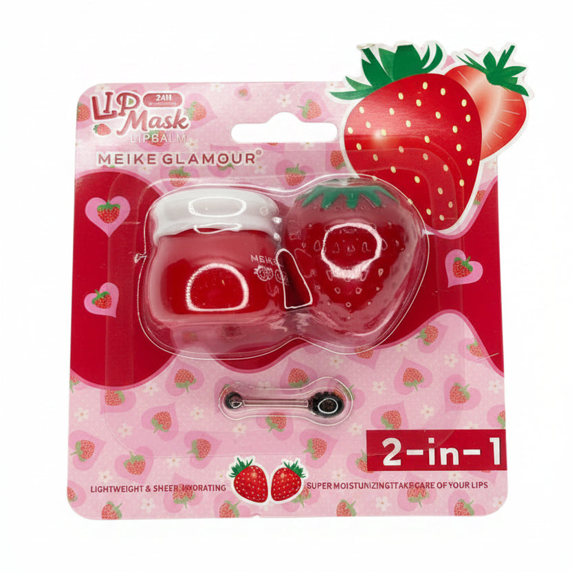 MEIKE GLAMOUR 2-in-1 Strawberry Lip Mask & Lip Balm Set (12-Piece Display Box) | Hydrating, Lightweight & Super Moisturizing Lip Care (MK467)