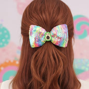 Adorable Avocado Sequin Bow Hair Clip | Playful & Sparkling Rainbow Accessory