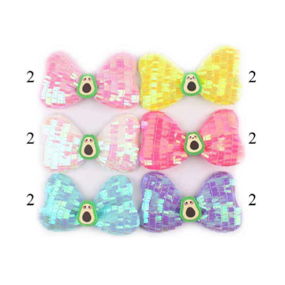 Adorable Avocado Sequin Bow Hair Clip | Playful & Sparkling Rainbow Accessory
