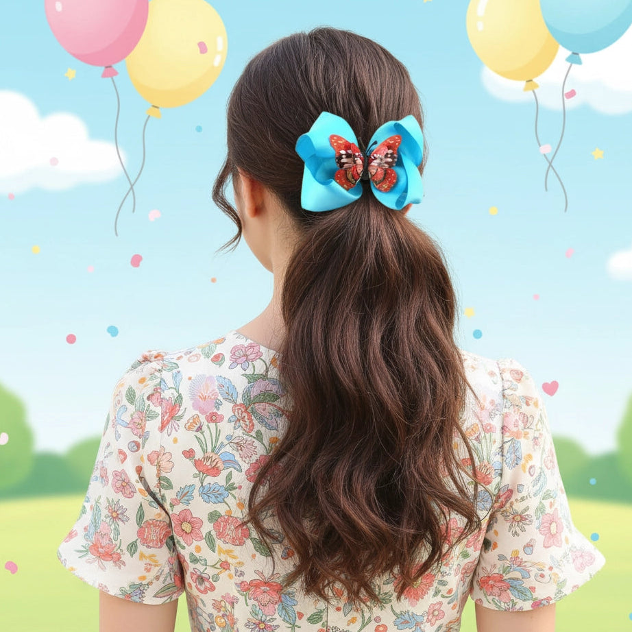 Giant 6-Inch Turquoise Butterfly Hair Bow Clip - Vibrant 3D Accent