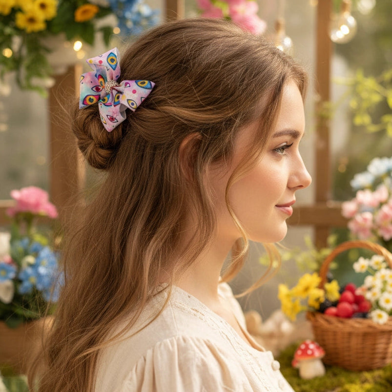 All-Seeing Eye Statement Hair Bow Clip - Rhinestone Goth Alt Fashion