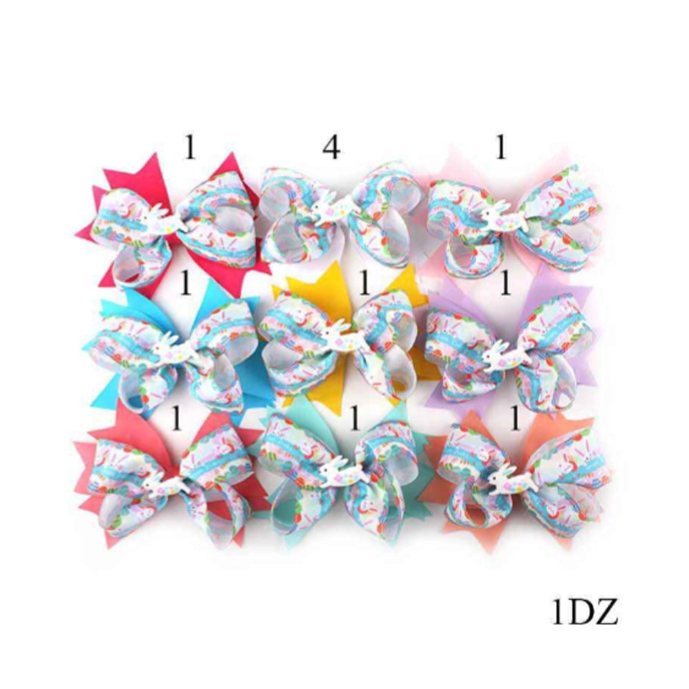 Pop of Color Spiky Easter Bunny Bow Clip - 13CM