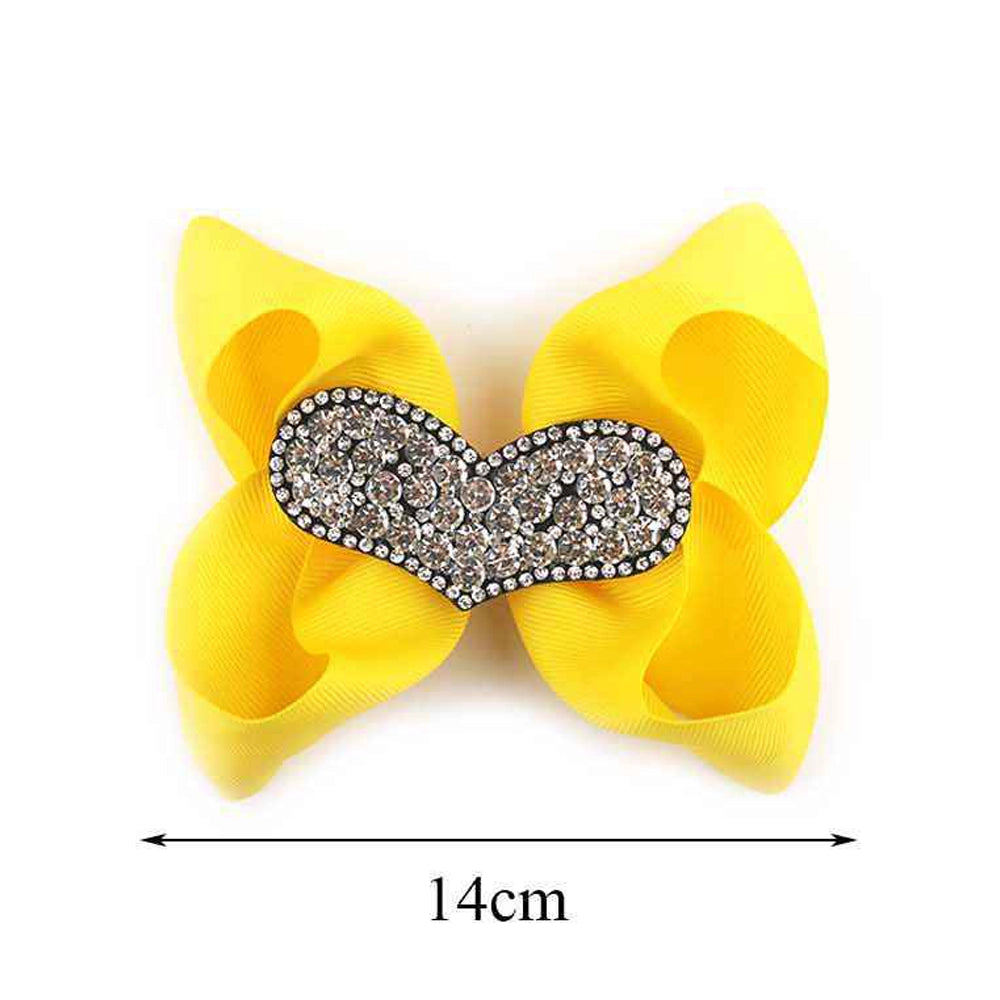 Rhinestone Heart Hair Bows – 14cm Boutique Style (1 Dozen Set)