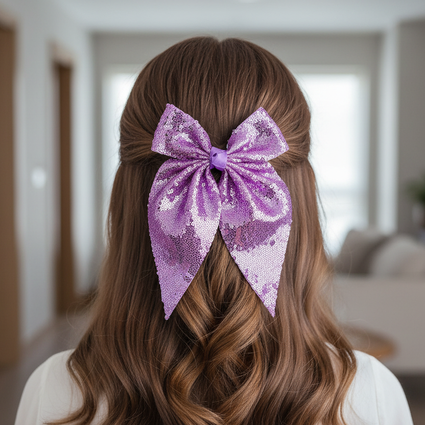 Sparkling Sequin Hair Bows - Large Cheer Style Accessories (MKC-4507)