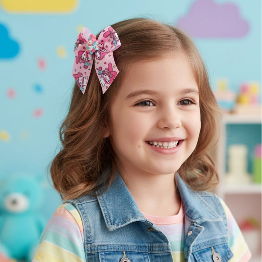 Cute Pastel Character Print Hair Bow Clips