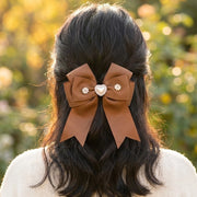 14cm Large Grosgrain Hair Bows for Girls - Pearl Heart & Rhinestone Ribbon Clips - Boutique Style School & Party Hair Accessories