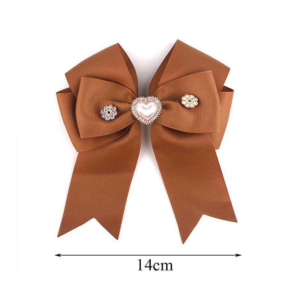 14cm Large Grosgrain Hair Bows for Girls - Pearl Heart & Rhinestone Ribbon Clips - Boutique Style School & Party Hair Accessories