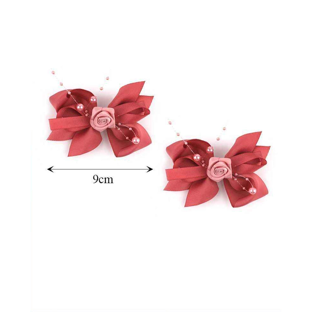 Elegant 9cm Grosgrain Floral Bow Hair Clip with Faux Pearl Accents (MKC-4696F12)