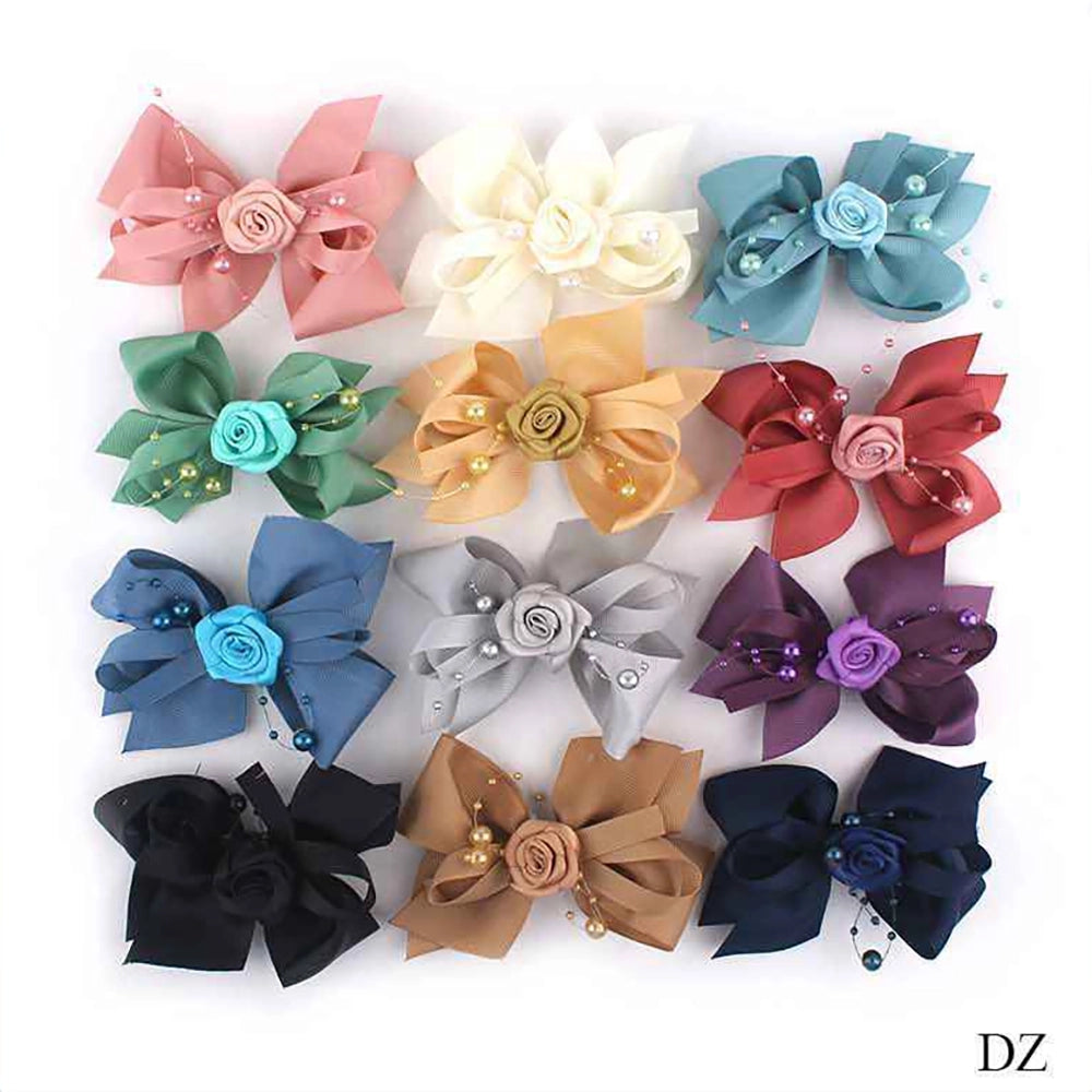 Elegant 9cm Grosgrain Floral Bow Hair Clip with Faux Pearl Accents (MKC-4696F12)