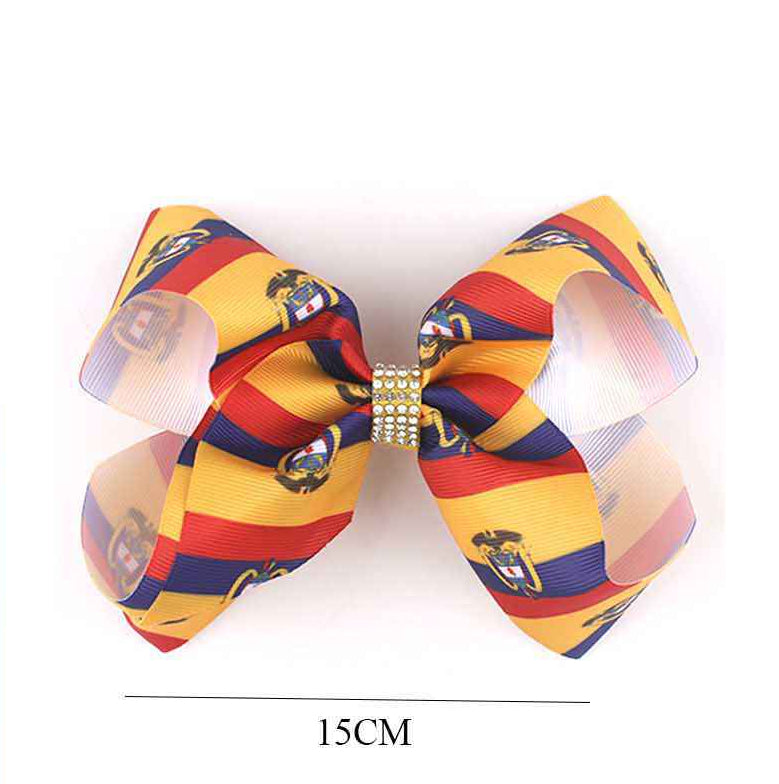Sparkling Andorra Flag Grosgrain Hair Bow (15CM) - Patriotic Fan Accessory