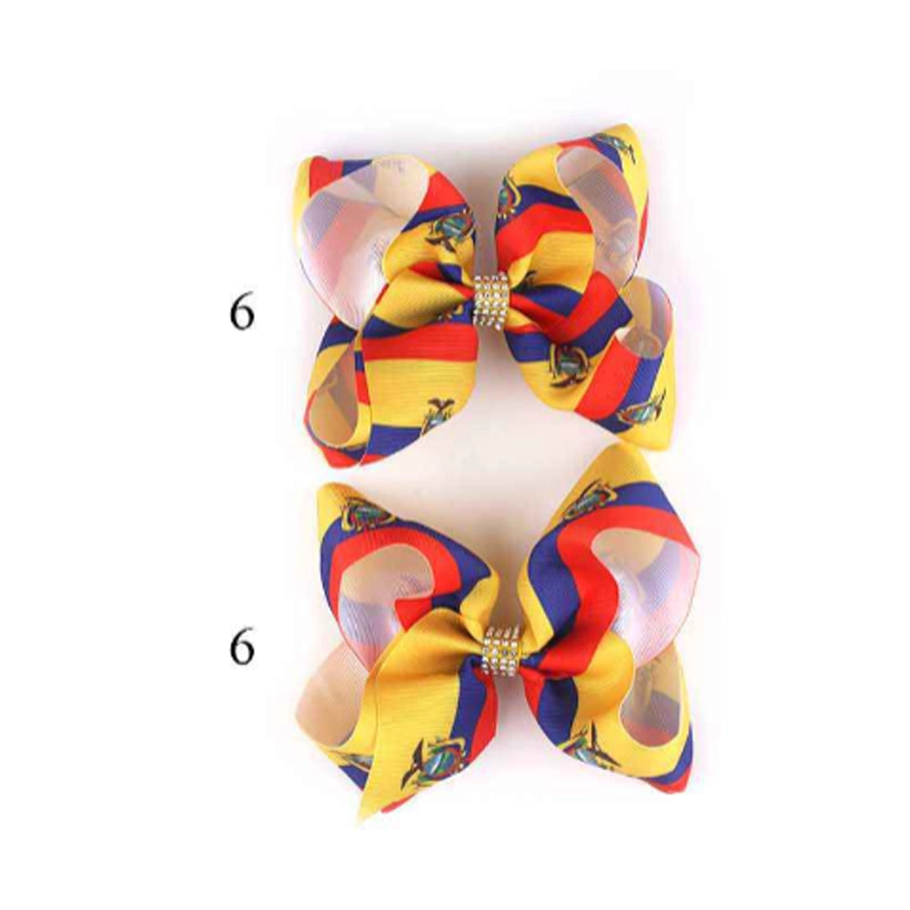 Ecuador Flag Oversized Grosgrain Hair Bow with Rhinestone Center