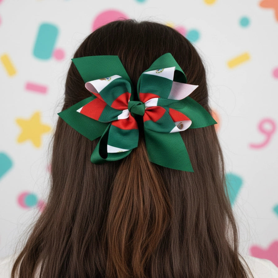 MX Festive Mexican Flag Hair Bow Clip