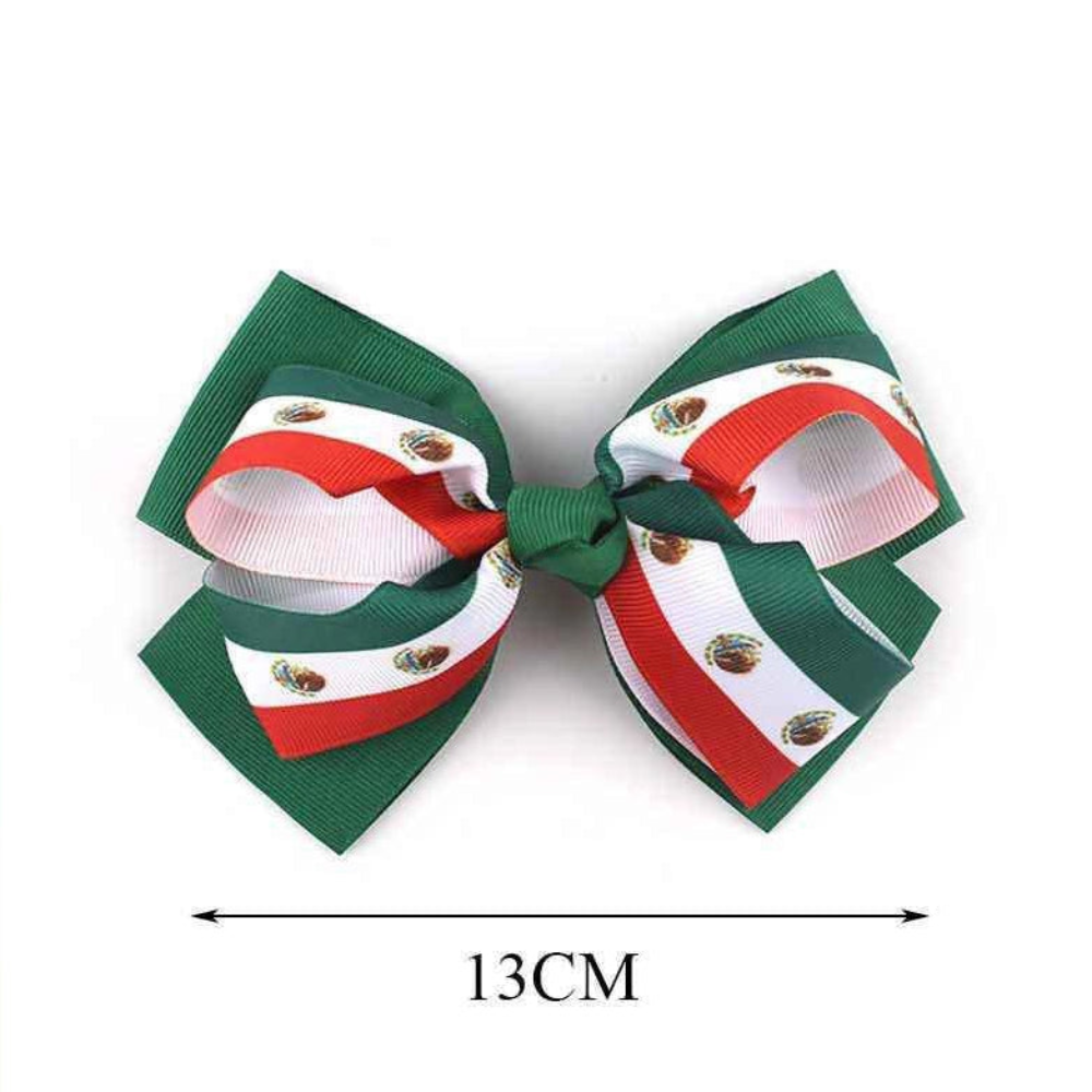 Vibrant Mexican Flag Bow Hair Clip - 13CM Grosgrain Ribbon