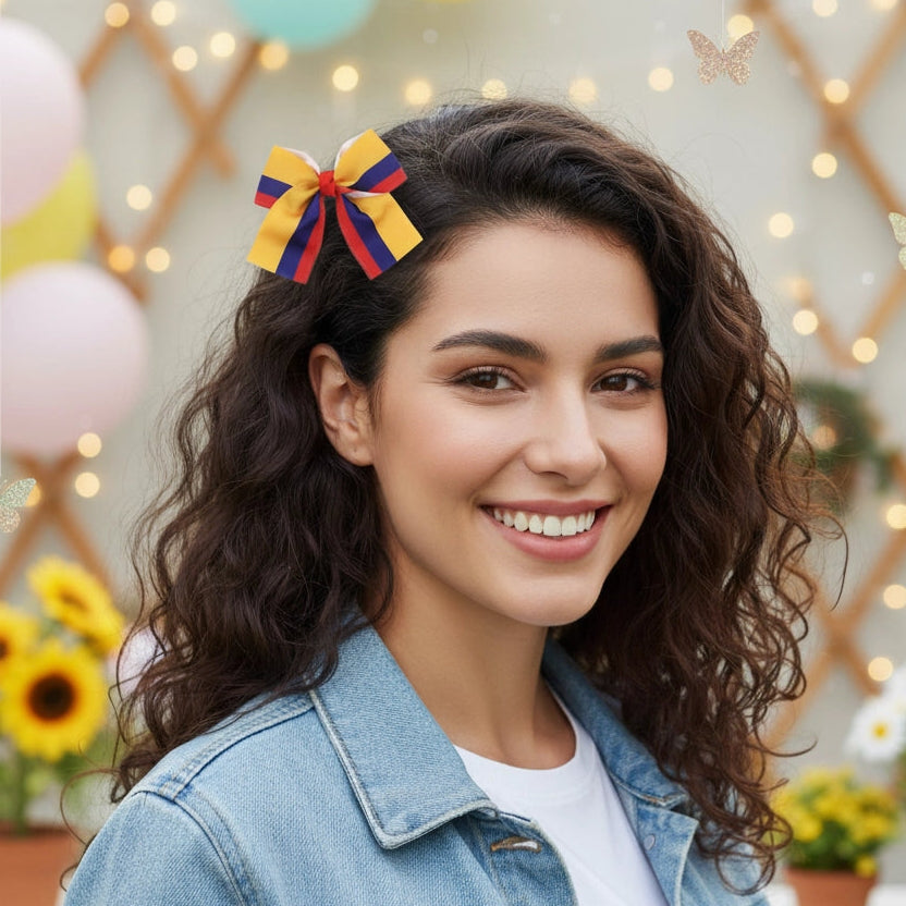 Vibrant Colombian Flag Grosgrain Hair Bow (9CM) - Patriotic Fan Accessory