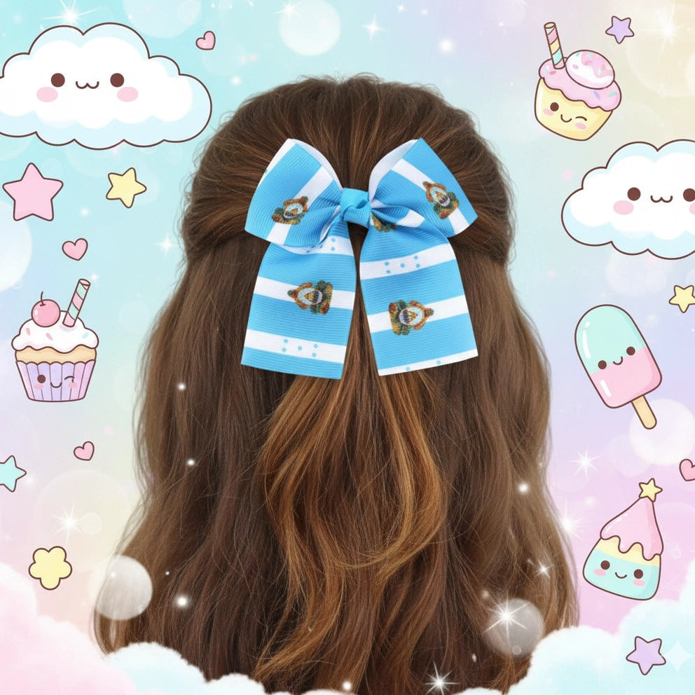 Sky Blue Fan Spirit 9cm Hair Bow Clip