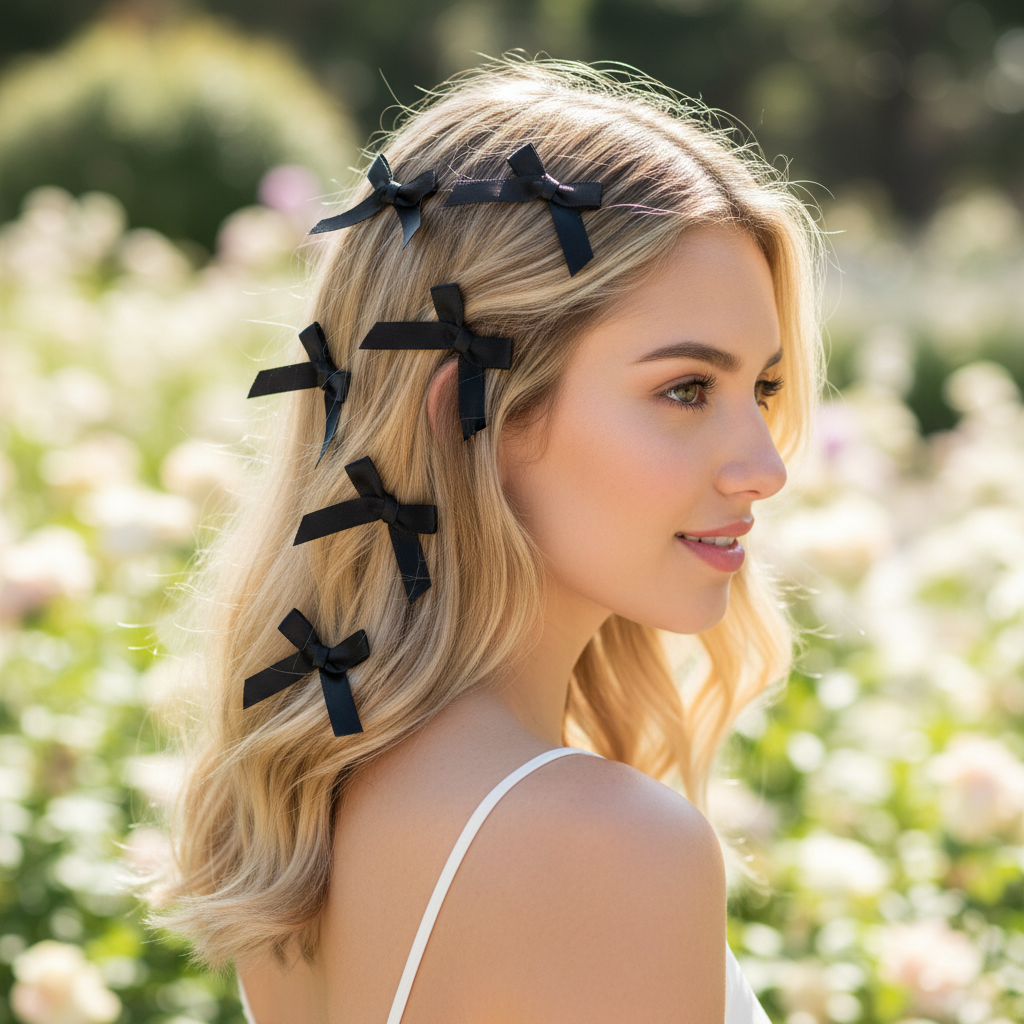 Chic & Classic: Black Satin Bow Hair Clips