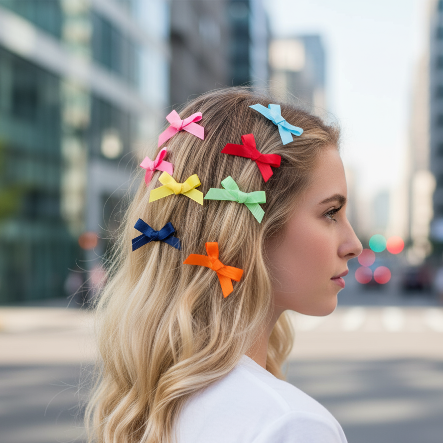 Rainbow Pop: Vibrant Mini Bow Hair Clip Set